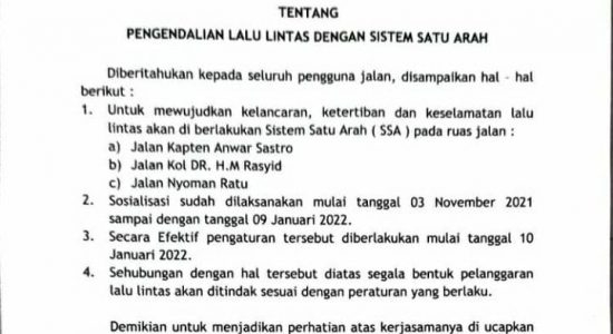Dishub Sumsel Terapkan Sistem Satu Arah di 3 Ruas Jalan di Kota Palembang